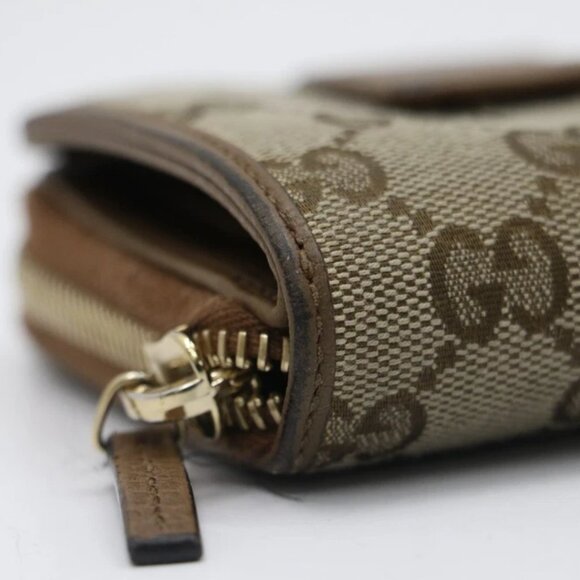Gucci Beige/Brown GG Canvas and Leather Emblem Zip Mini Wallet - Picture 6 of 13